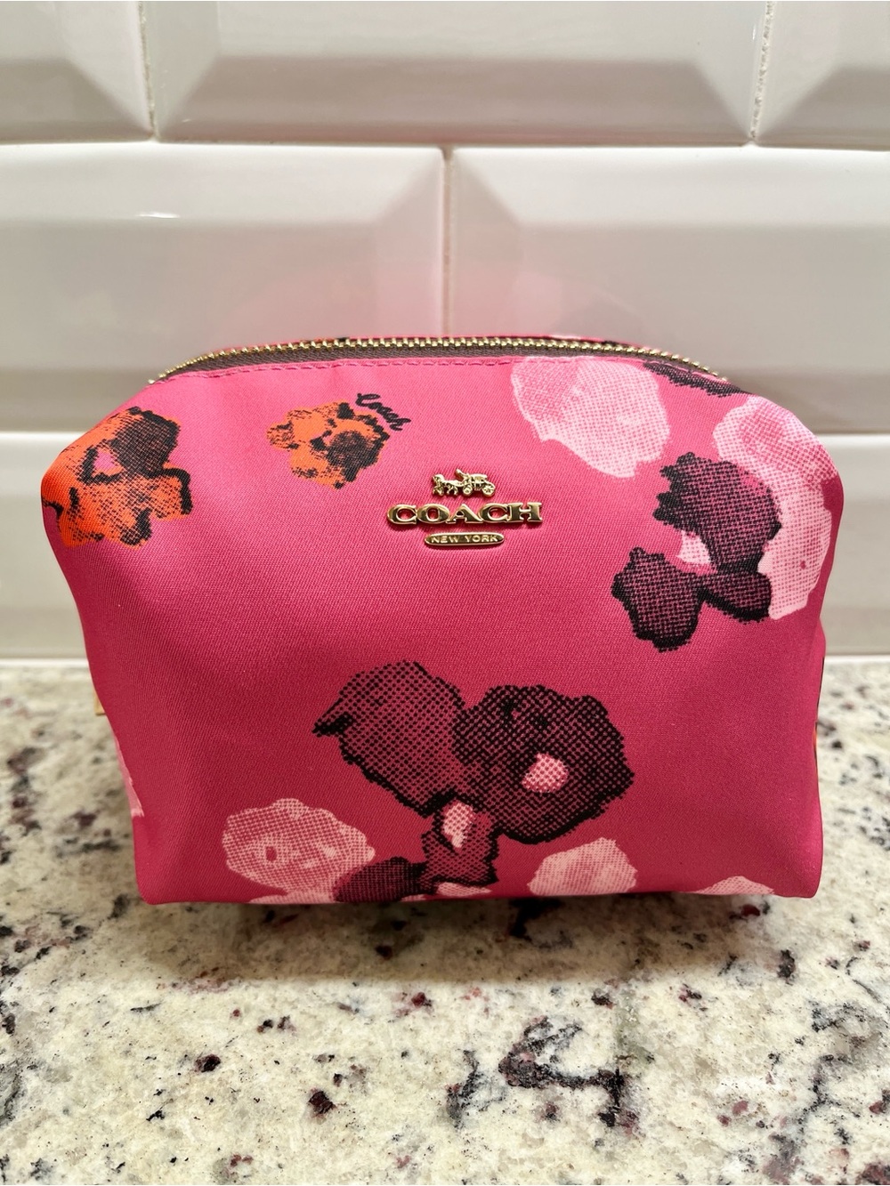 Coach Small Boxy Pink Floral Cosmetic Case NWOT